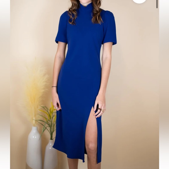 Amanda Uprichard Dresses & Skirts - Amanda Uprichard Butler Dress Midi mock neck blue royal dress size small s